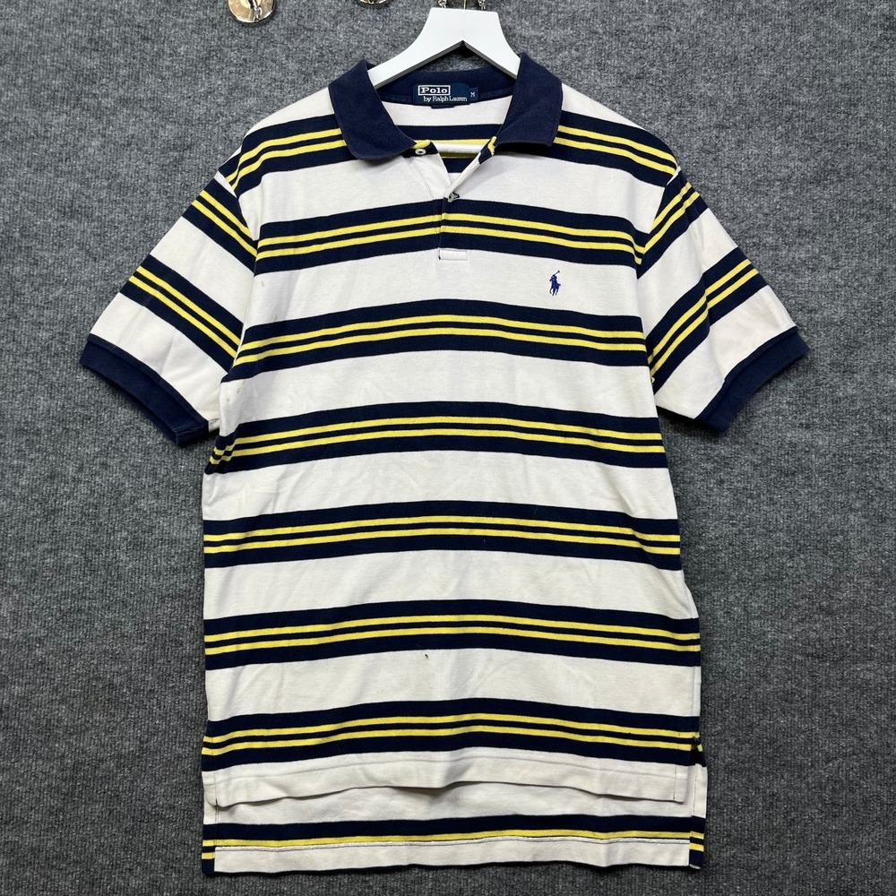 Vintage Polo Ralph Lauren Polo Shirt Men's Blue Yellow Striped Classic Golf - L